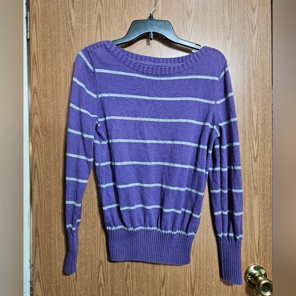 Sonoma Sweaters - Sonoma Lightweight Knit Sweater Striped Purple / Silver Pullover Size Large!
